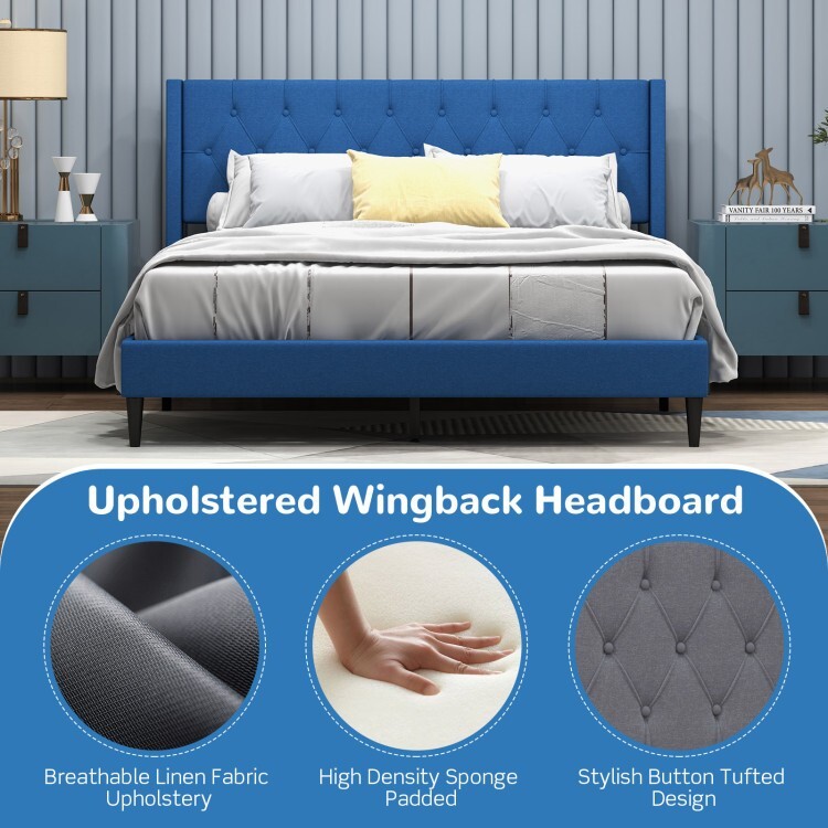 81″ Queen Size Platform Bed Frame & Button Tufted Upholstered Wingback Headboard