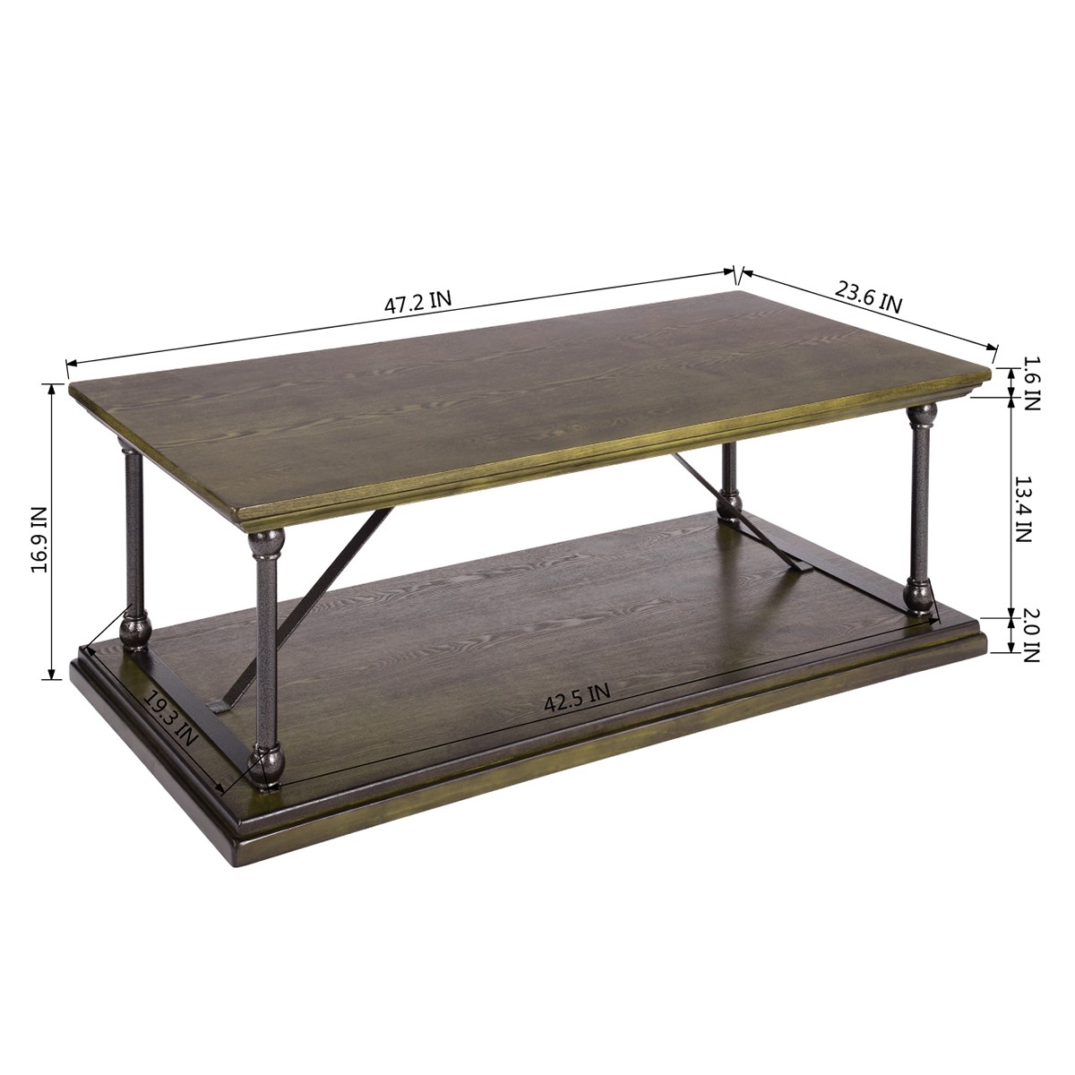 Coffee Table 2 Tier Dark Brown Wood Shelf Living Room Side Table Home Furniture