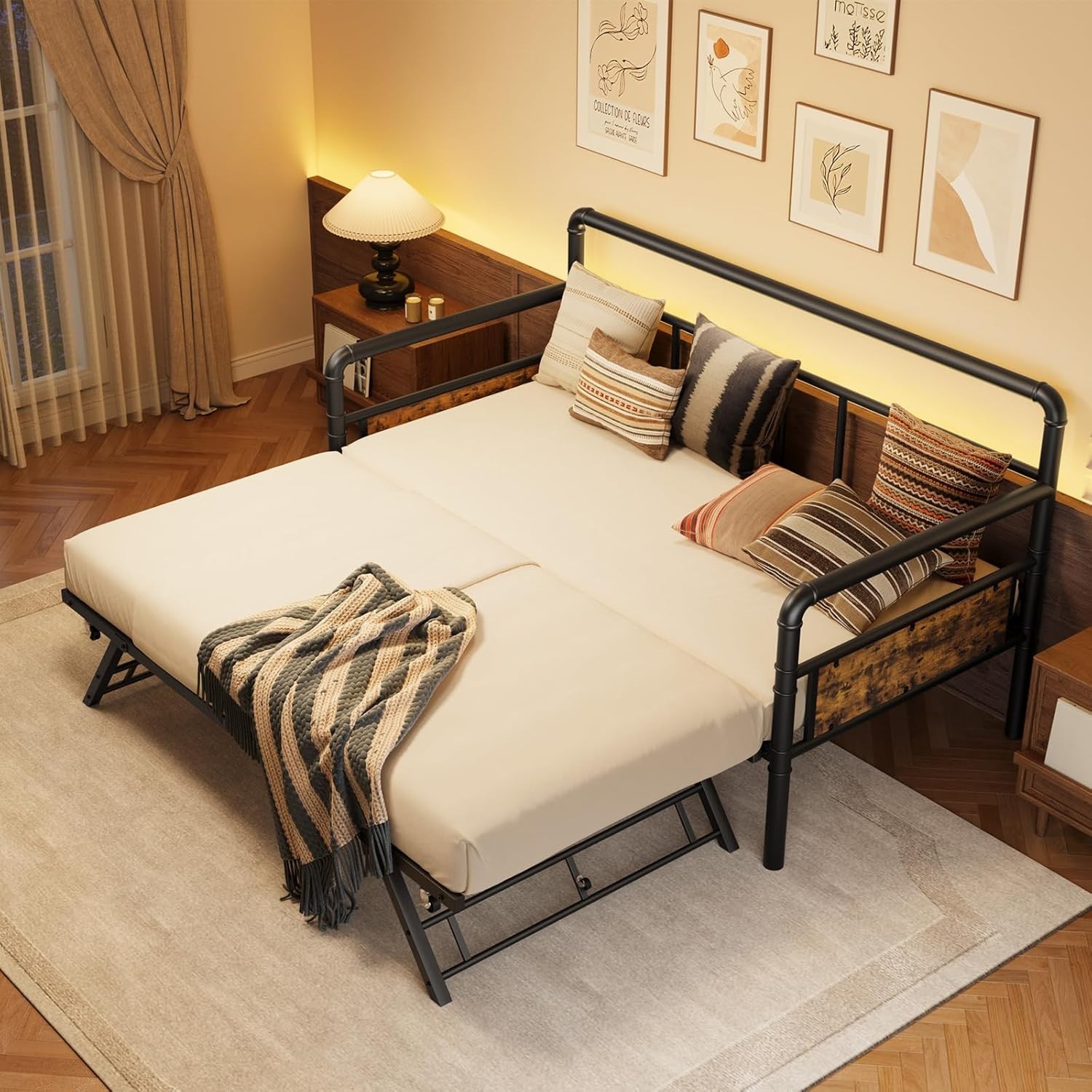 Daybed with Trundle Bed Twin Bed Frame Sofa BedFramefor Living Room, Bedroom