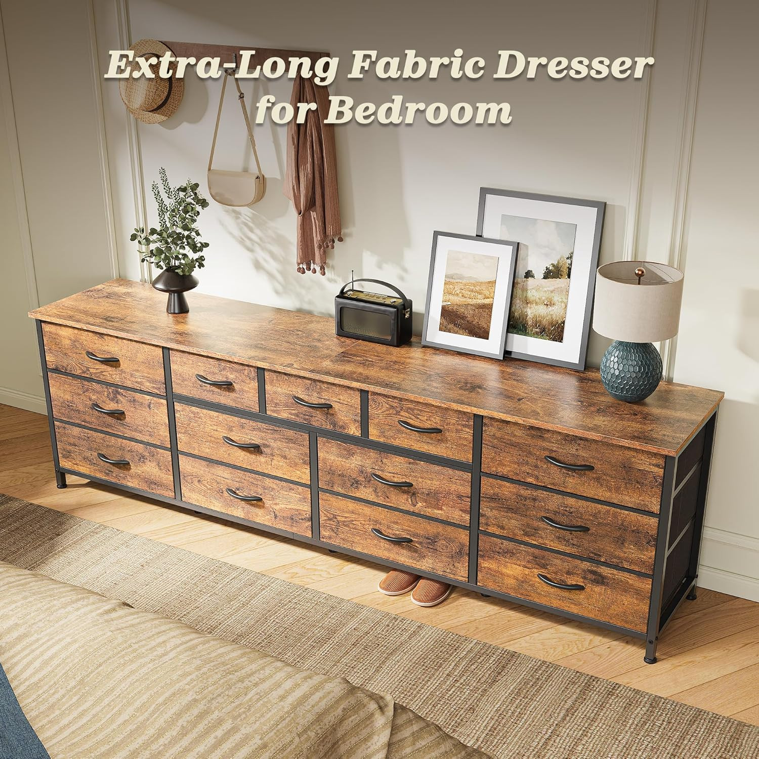 70 Inch Dresser for Bedroom, TV Stand for 65, 75, 80 Inch TV, 13 Fabric Drawer L
