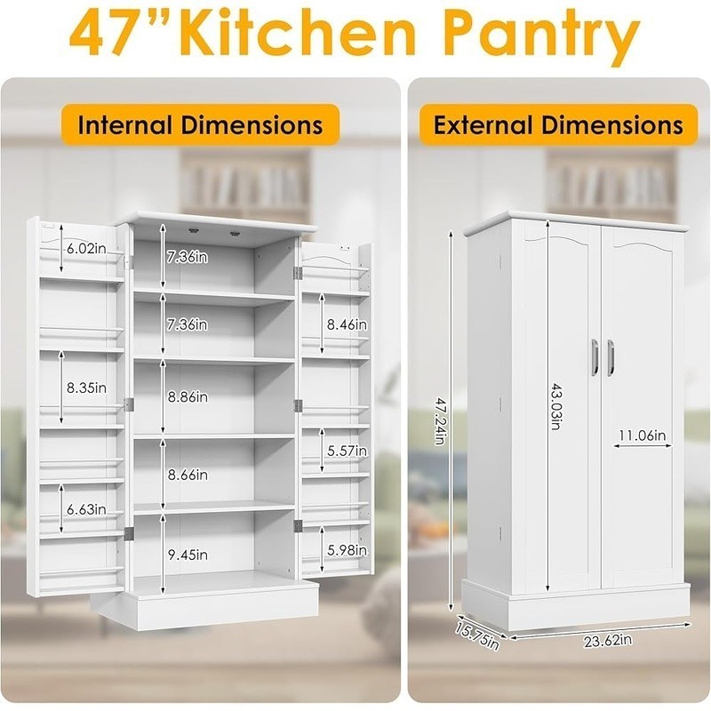 Freestanding Kitchen Pantry Storage Cabinet Adjustable Multi-level Shelves New