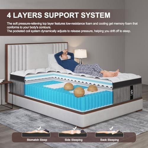 12 Inch Queen Mattress in a Box Hybrid Gel Memory Foam Pocket Spring Soft Plush