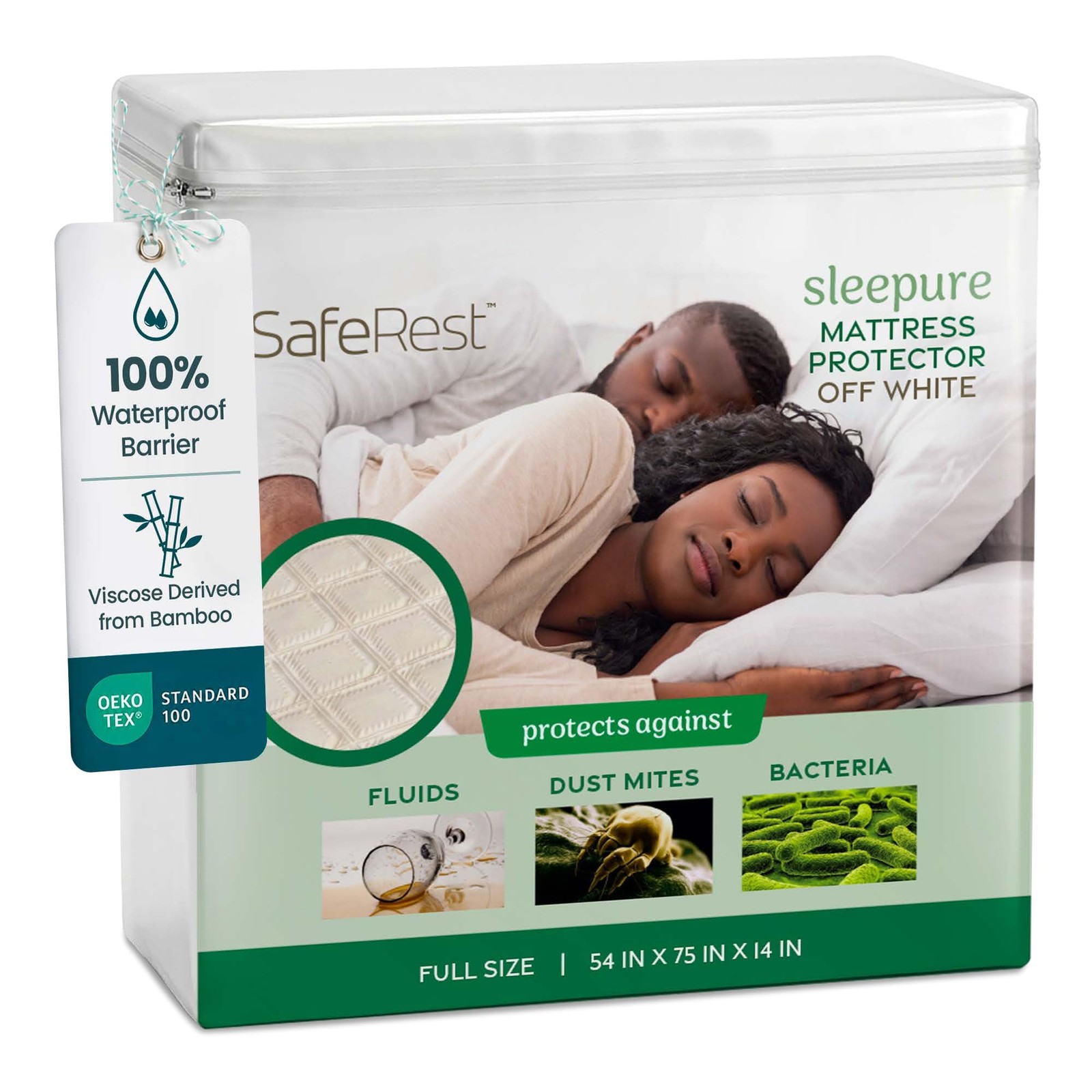 SafeRest Sleepure Waterproof Mattress Protector Full Size – Full, Off White