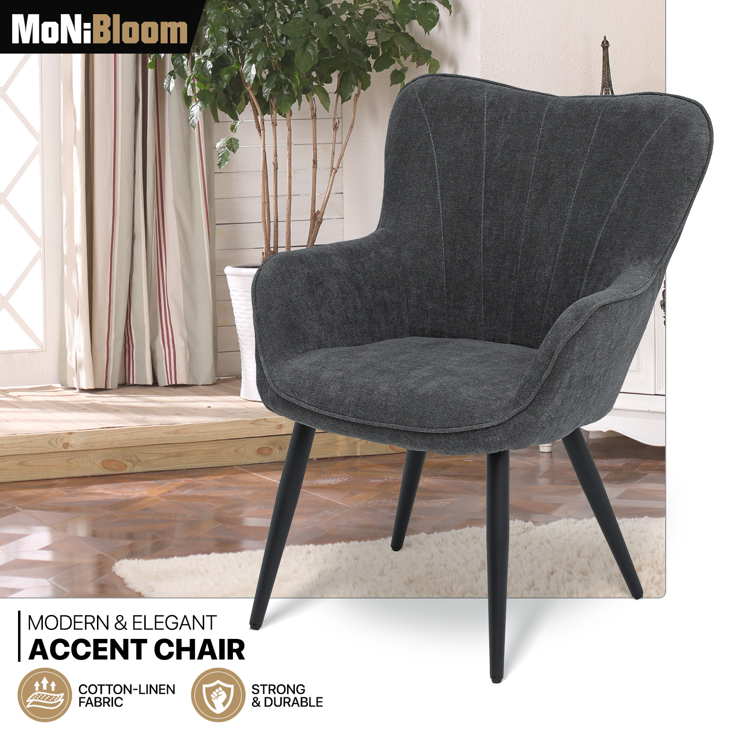 Gray Accent Chair Shell Shape Upholstered Modern Armchair Living Room w/Backrest