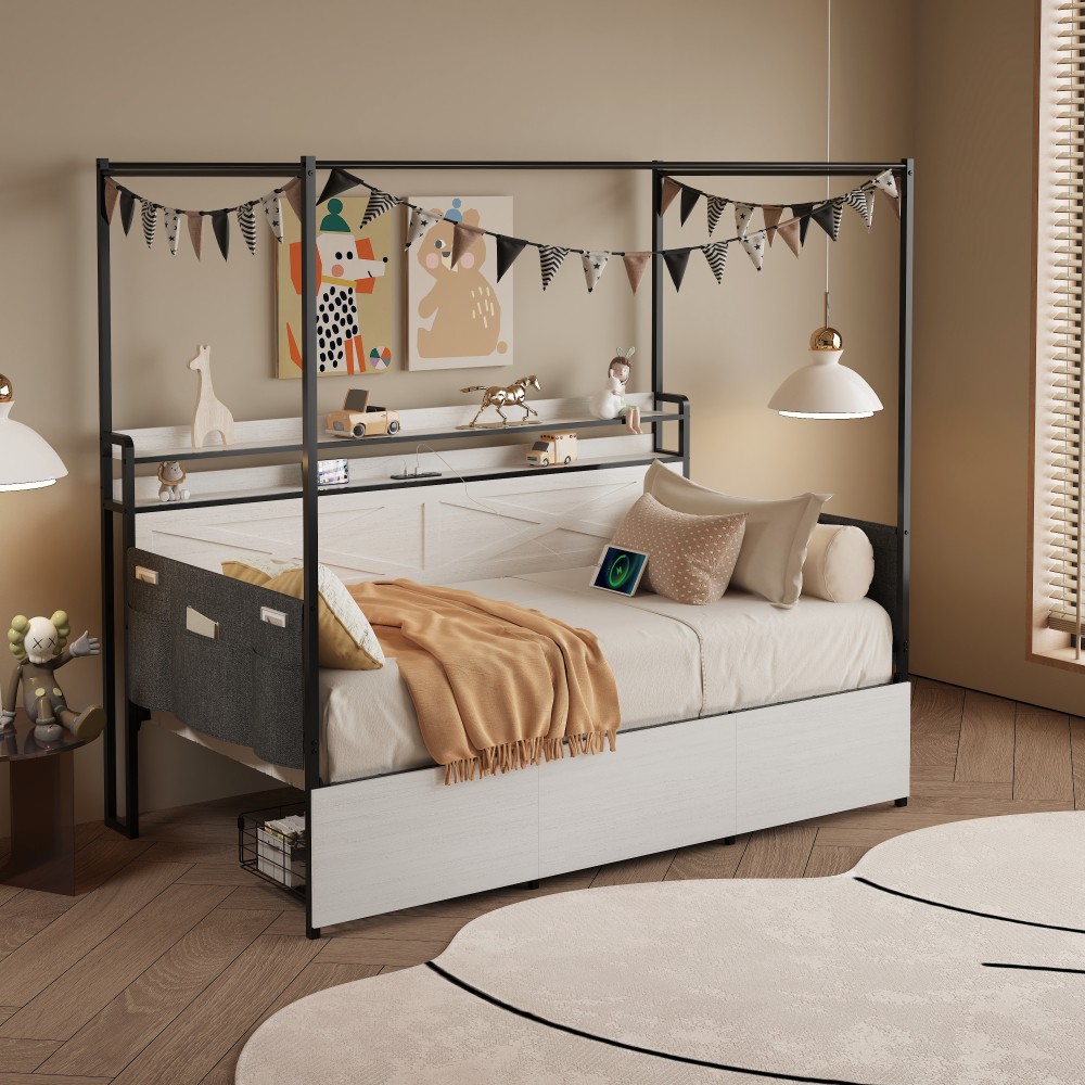 Twin Daybed with Trundle Metal Trundle Bed Version by Heavy-Duty Metal Slats