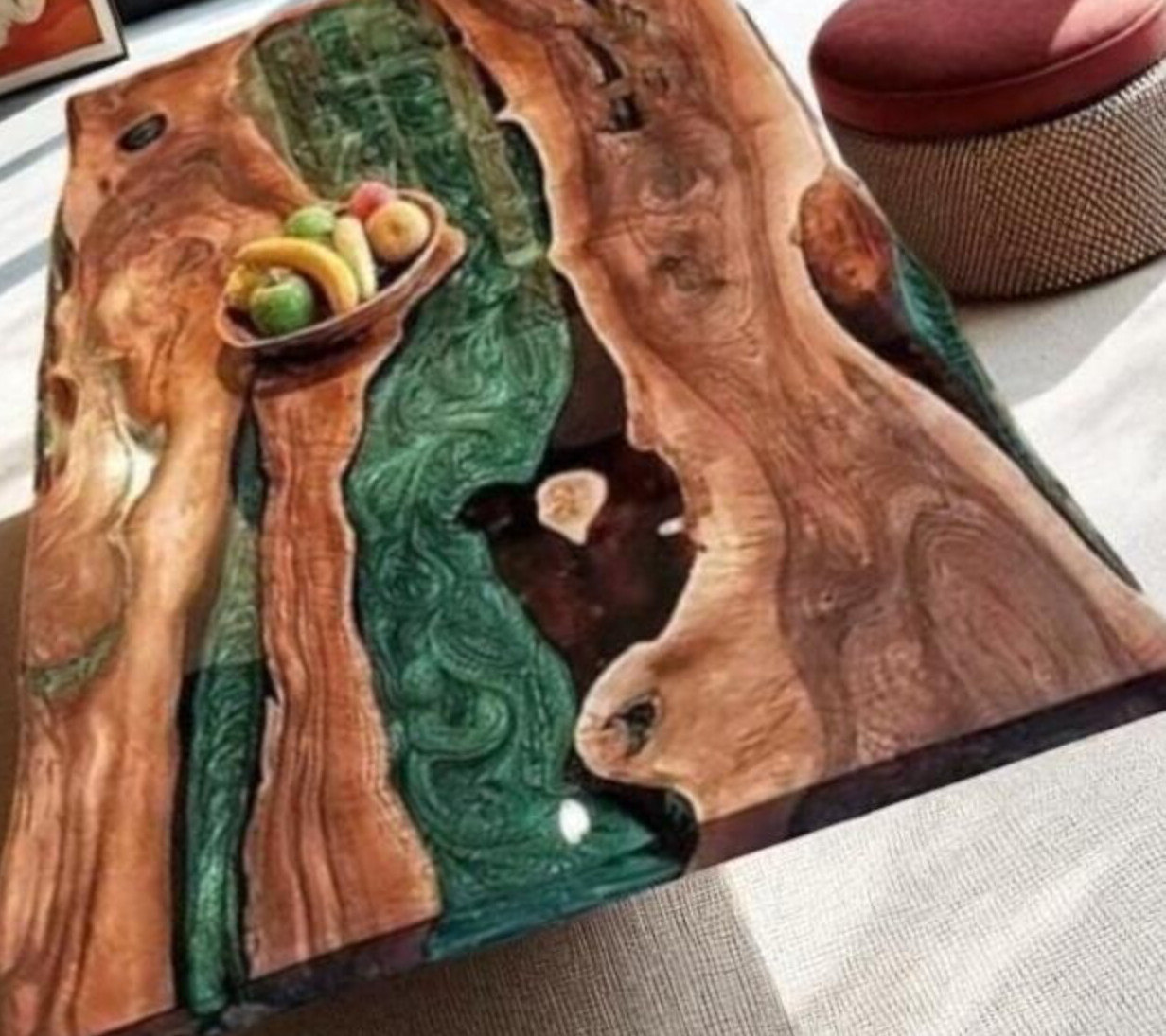 Green Epoxy River Table Top | Luxury Resin Wood Slab | Custom Dining Table top