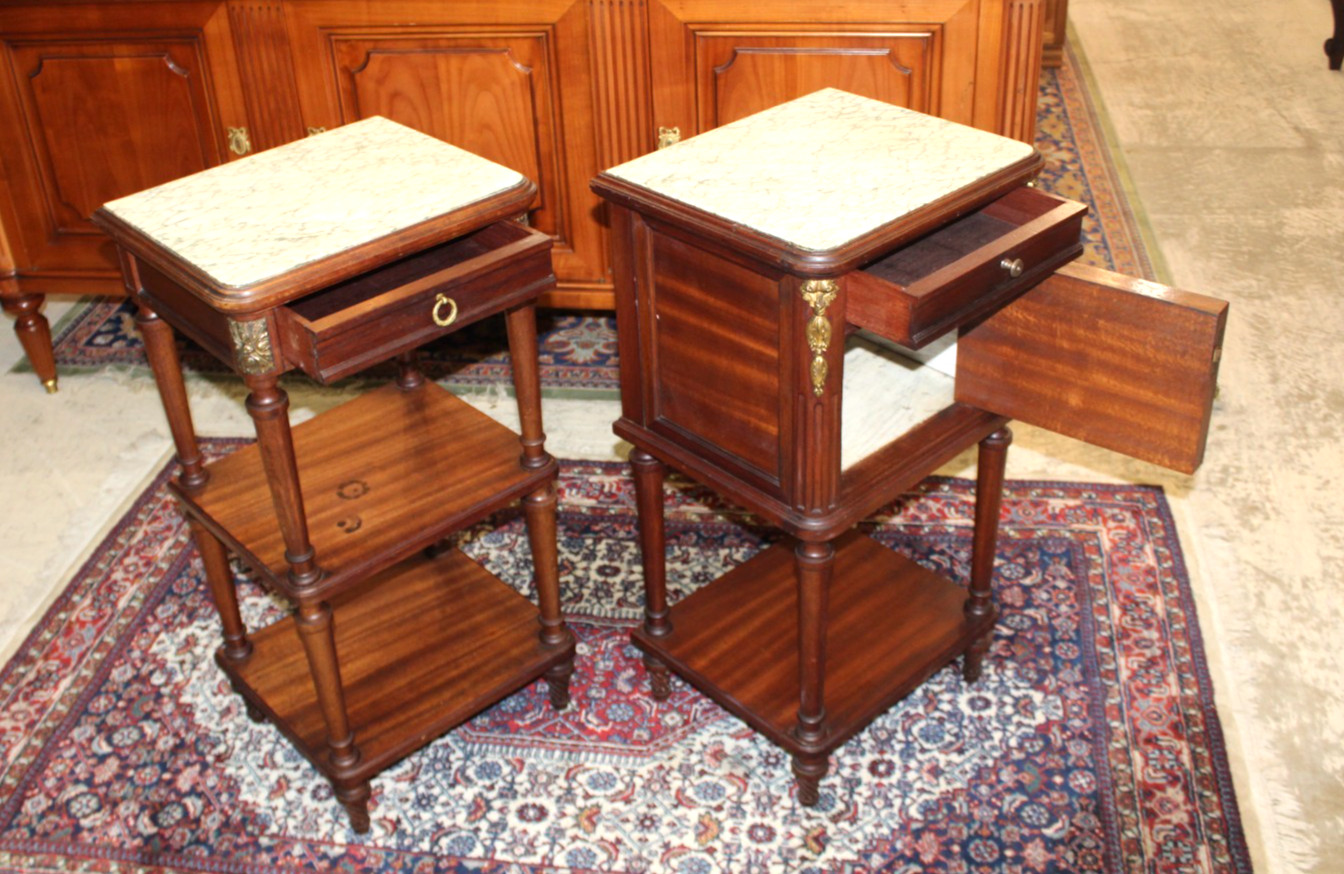 Pair of French Antique Louis XVI Mahogany Nightstands / Bedside Tables