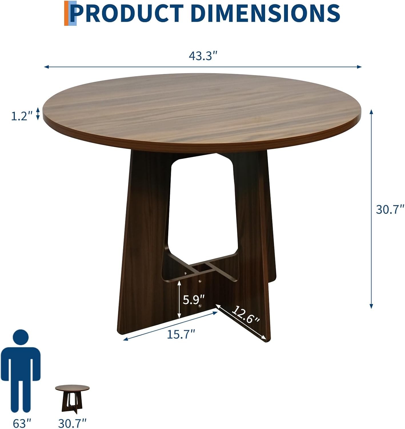 43-Inch Round Dining Table for 4, Space-Saving Industrial Furniture Table