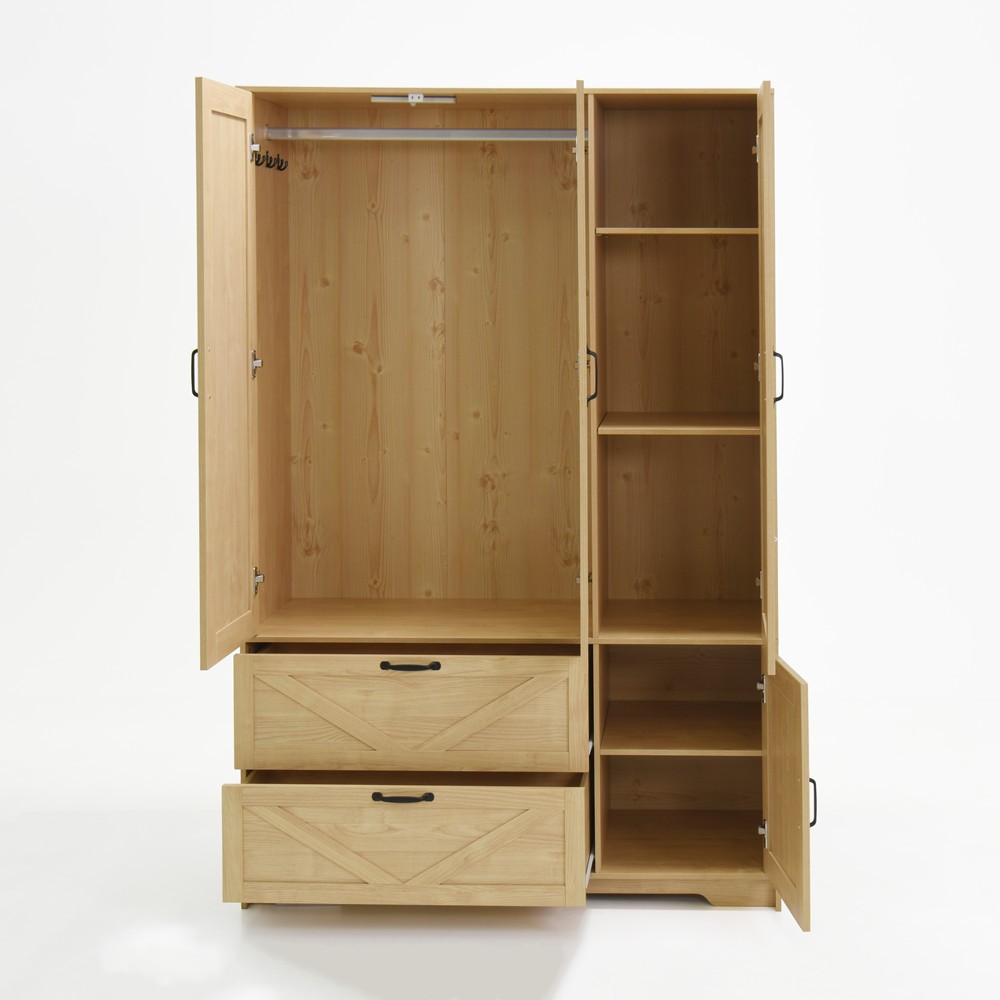 4 Doors Freestanding Wardrobe, Mirror Armoire Closet Storage Cabinet, 2 Drawers