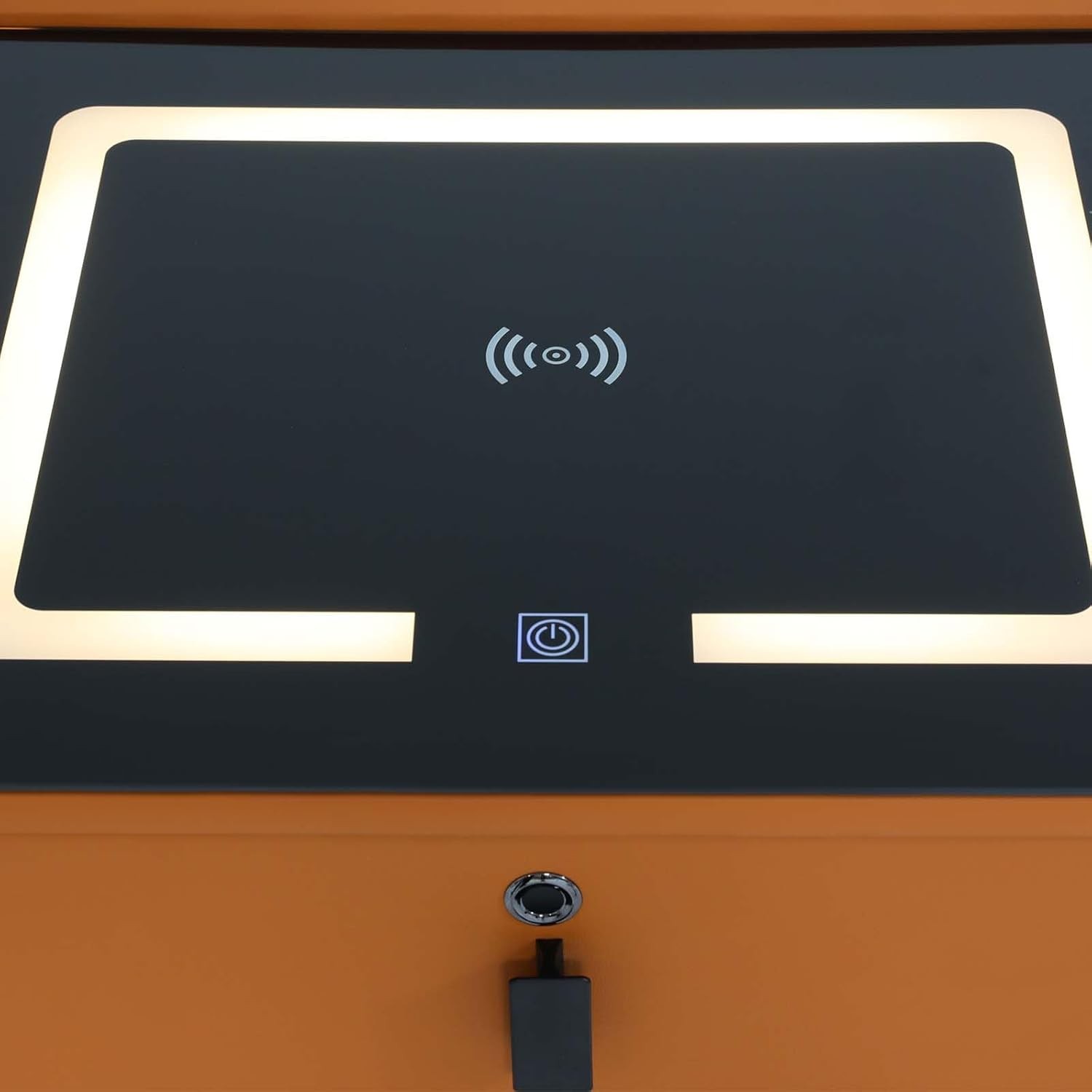 Orange Smart Wooden Nightstands W/ Fingerprint Lock Drawer USB Port and Speaker