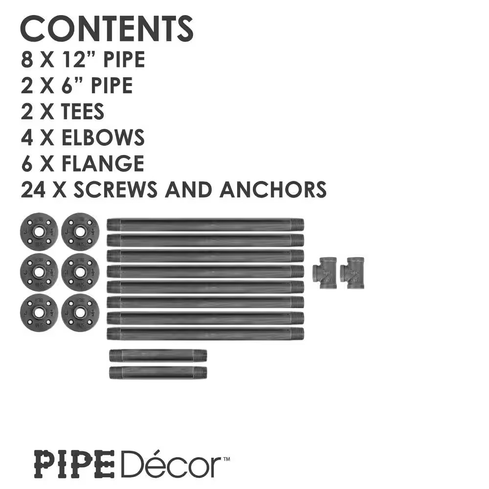 1/2 In. X 11.75 In. D X 22 In. H Black Steel Pipe Wall Mounted 2-Tier Shelf Kit
