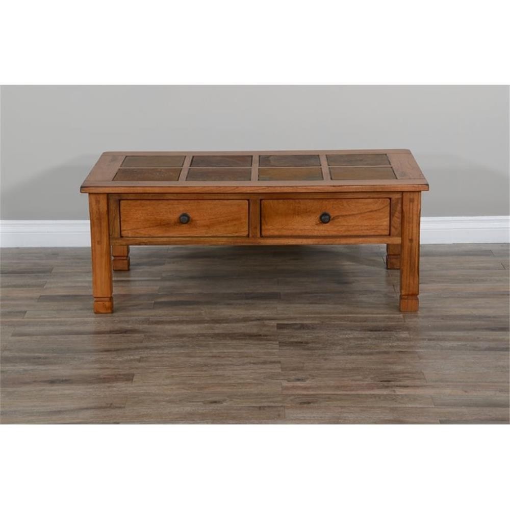 Pemberly Row 49″ Transitional Wood Coffee Table in Rustic Oak