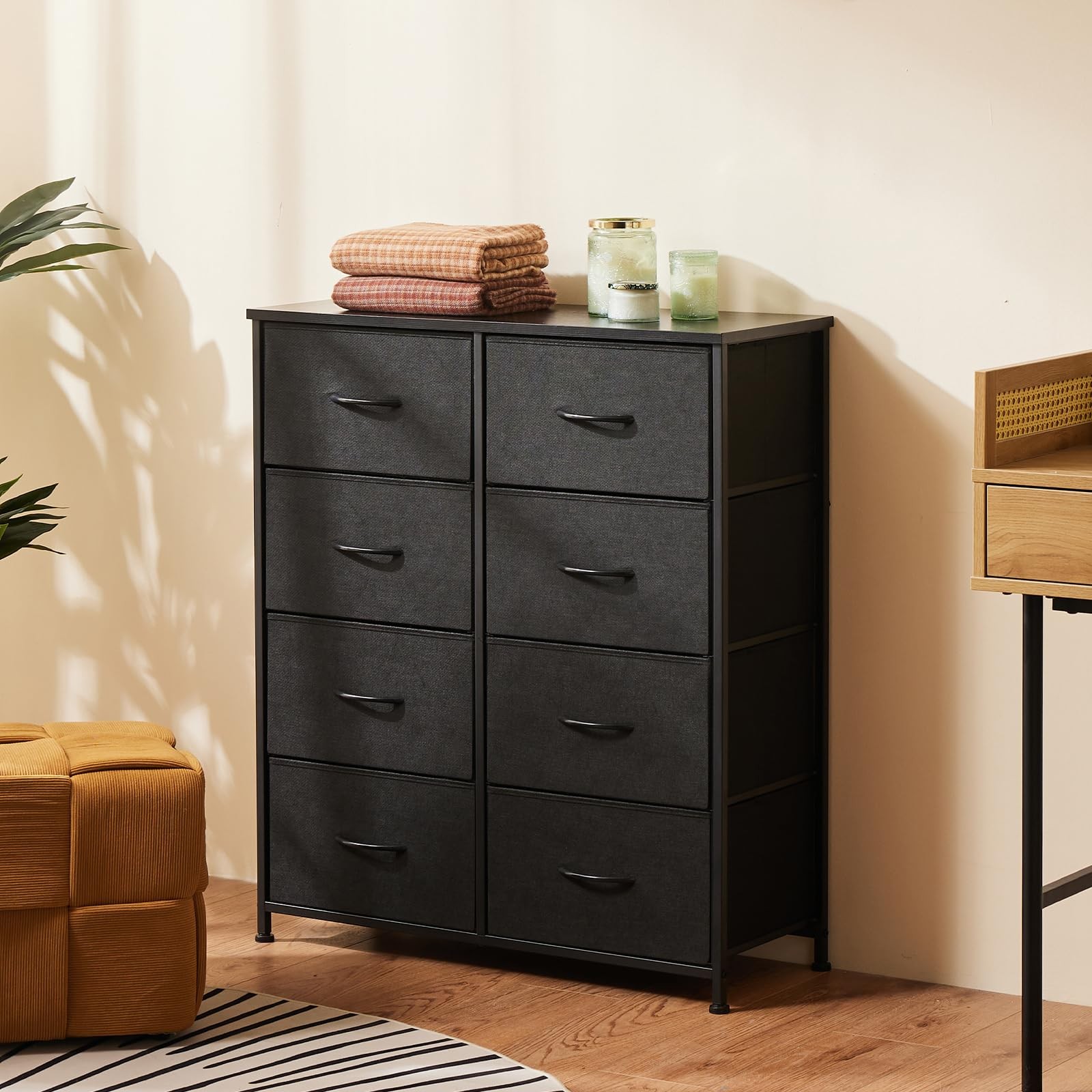 Sweetcrispy 8 Drawer Black Dresser for Bedroom Tall Organizer Storage Fabric