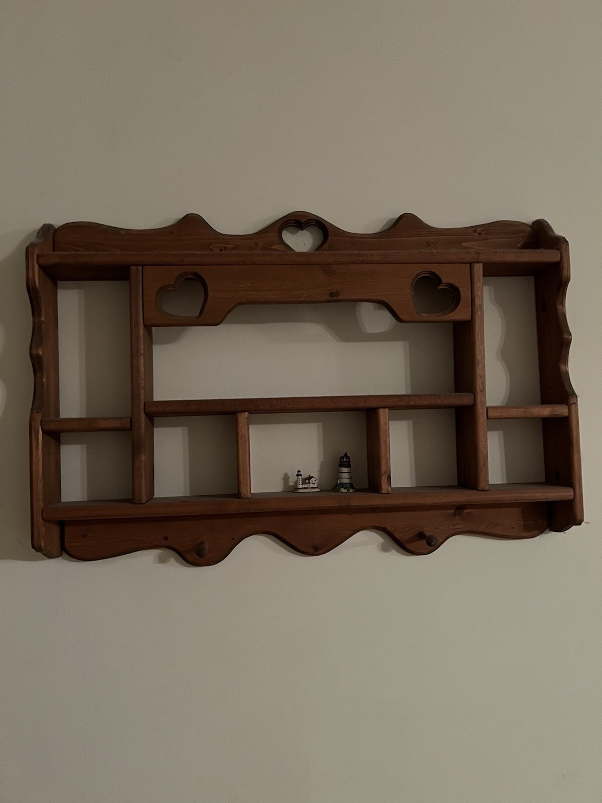 Vintage Brown Wood Wall Mounted Shelf, 2-Shelf Open Face Rectangle Display Unit