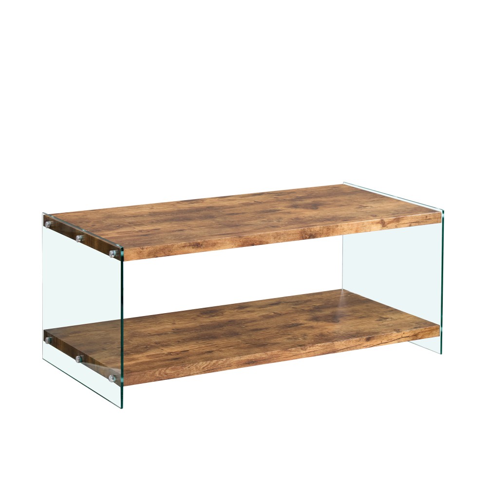 MDF Side Table Small Tea Table Walnut Night Stand Tempered Glass Sofa Table