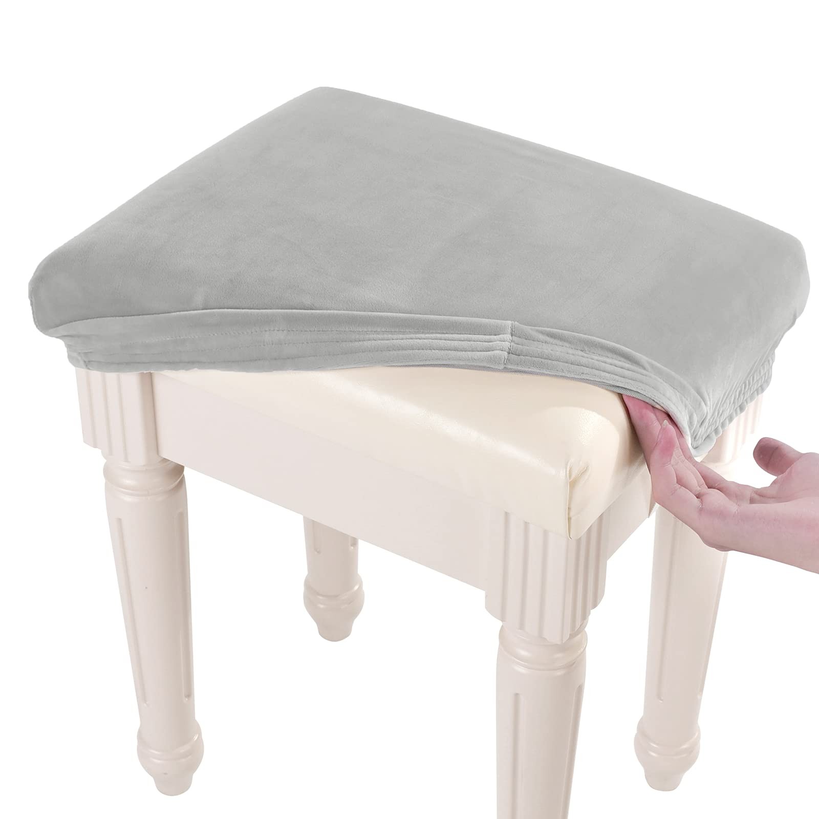 Soft Velvet Vanity Bench Cover, (15″- 19.5″) L x (11.8″- 15.7″) W Stretch Was…