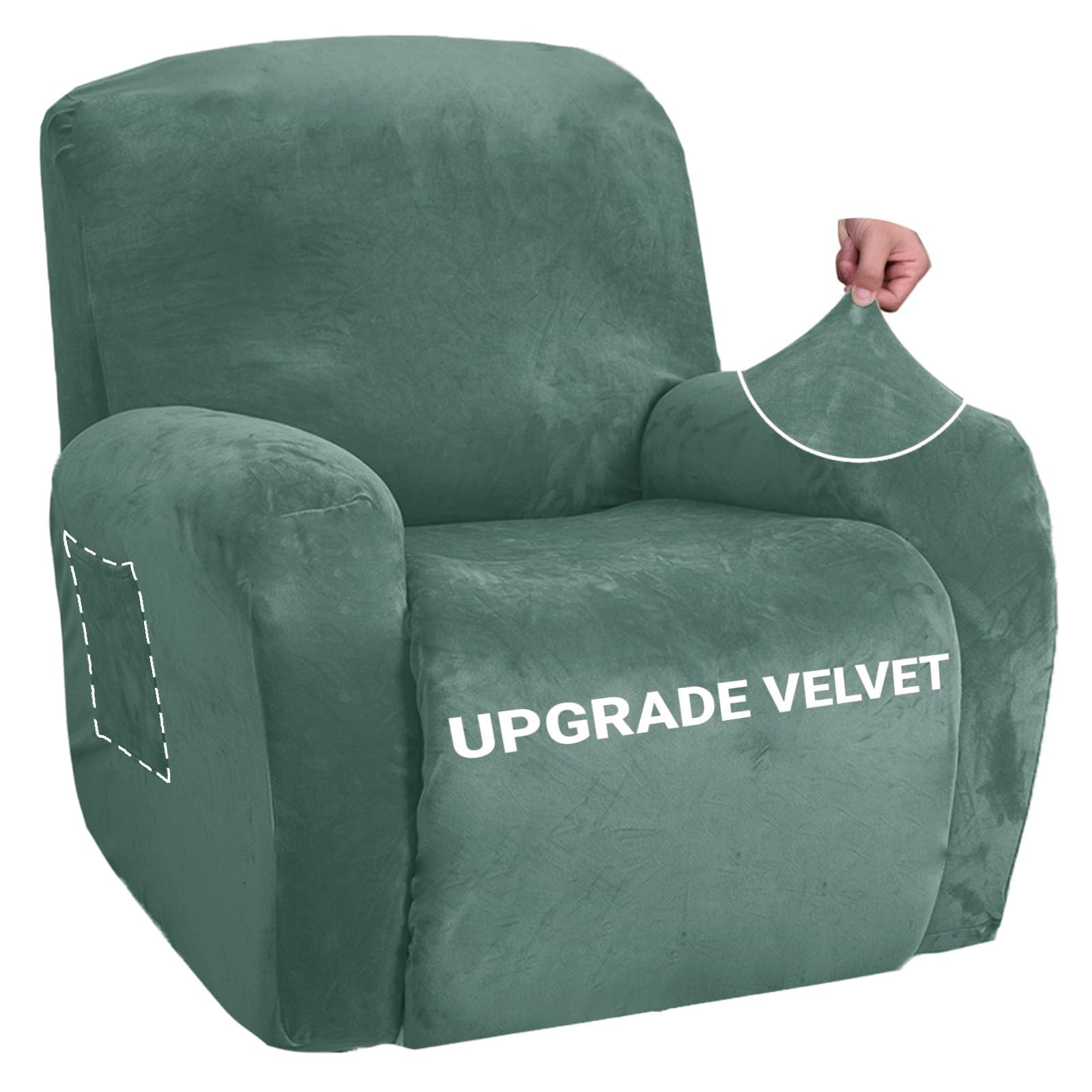 ZNSAYOTX Stretch Velvet 4-Piece Recliner Cover Thick Soft Slipcover w/ Pockets
