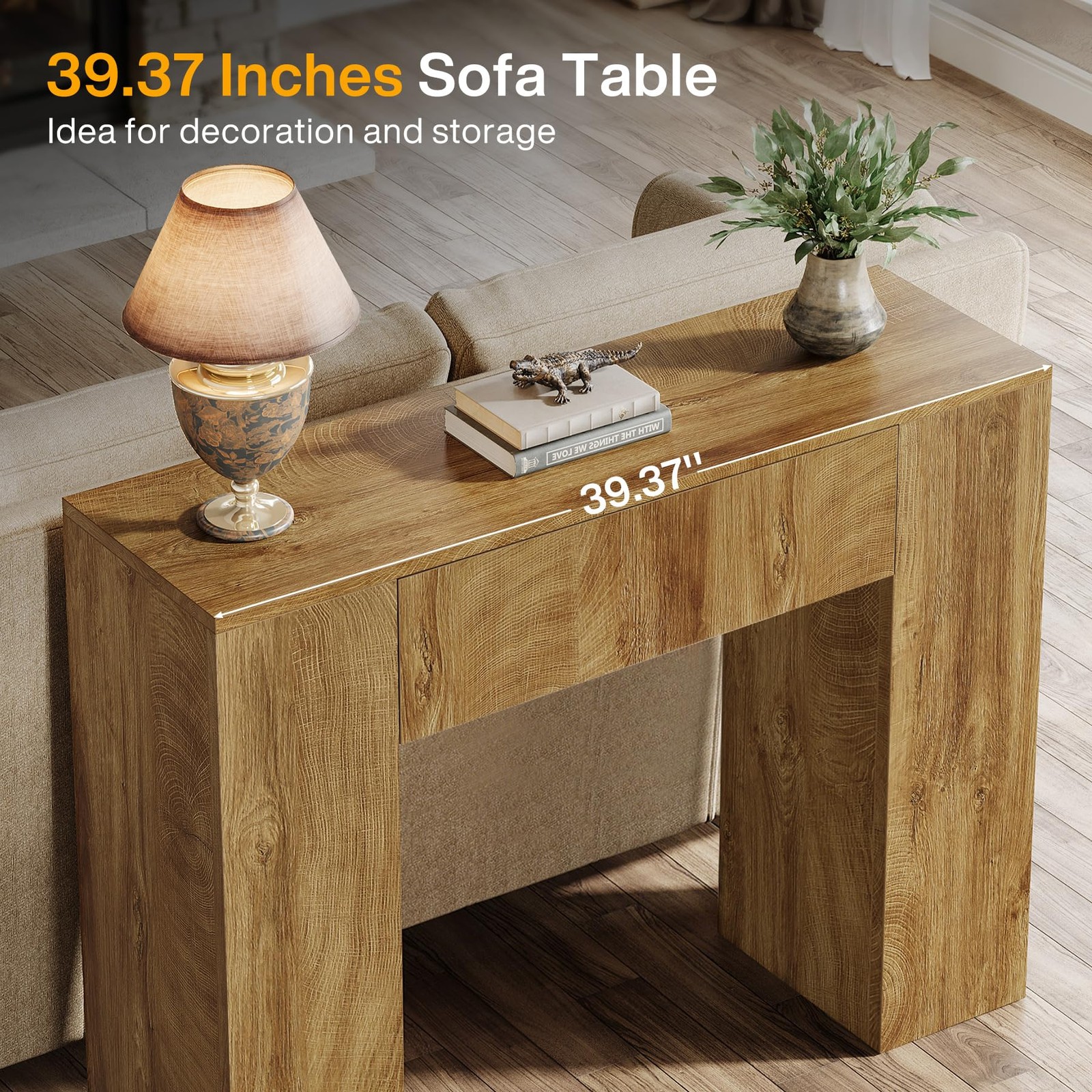 39″ Farmhouse Narrow Console Table with Drawer Natural Brown
