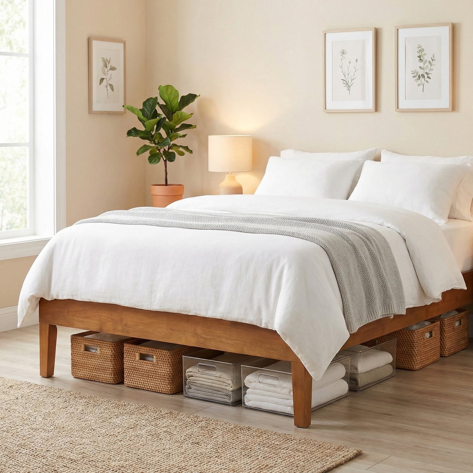 Solid Wood Bed Frame Bed Base with Wood Slat Support Sturdy Stylish Noise-Free