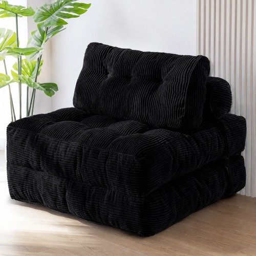 Convertible Sleeper Chair Bed 3-in-1 Folding Single Sofa Recliner Couch Black