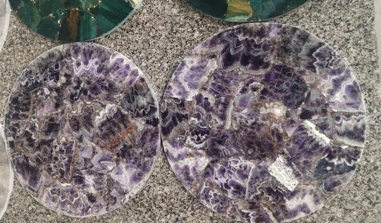 Round Purple Marble Resin Side Table Amethyst Stone Coffee Table Top for Office