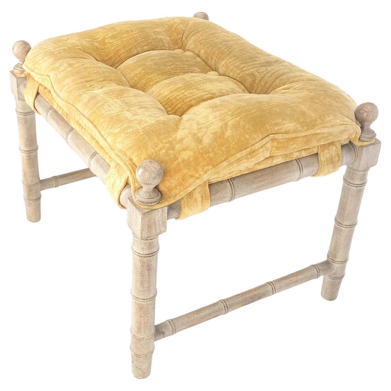 Tufted Mohair like Fabric Faux Bamboo Frame Mid Century Compact Bench MINT!
