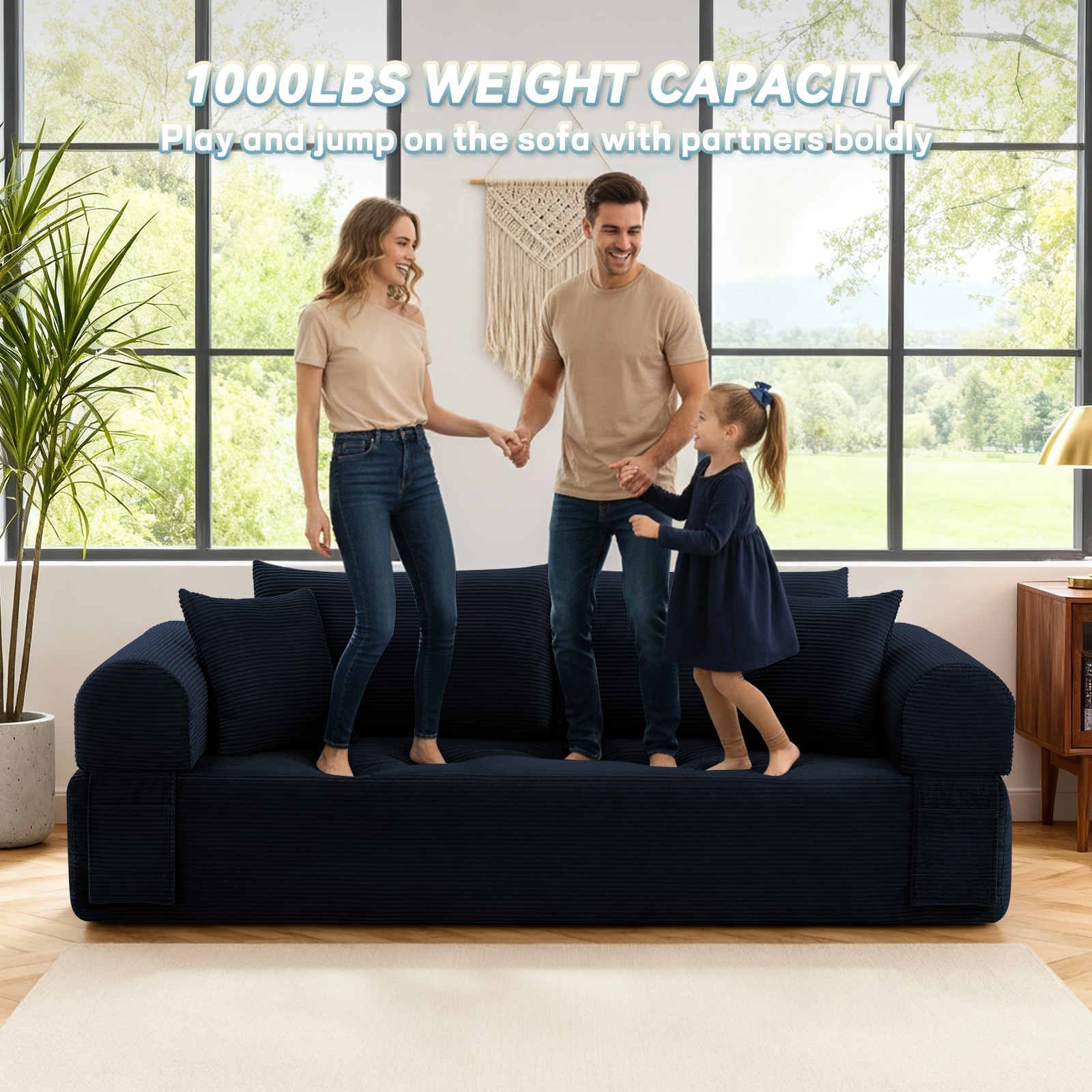 Compression Floor Sofa-Convertible Sofa Bed,Corduroy Boneless Couch with Storage