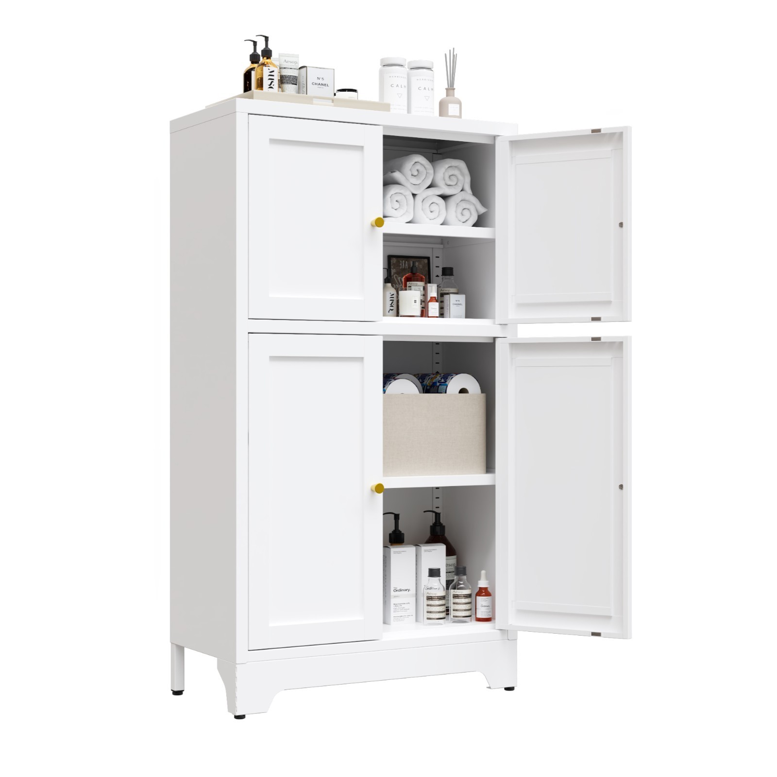 Elegant 43H Bathroom Floor Cabinet,Metal Storage Cabinet,Sideboard with 4 Doors