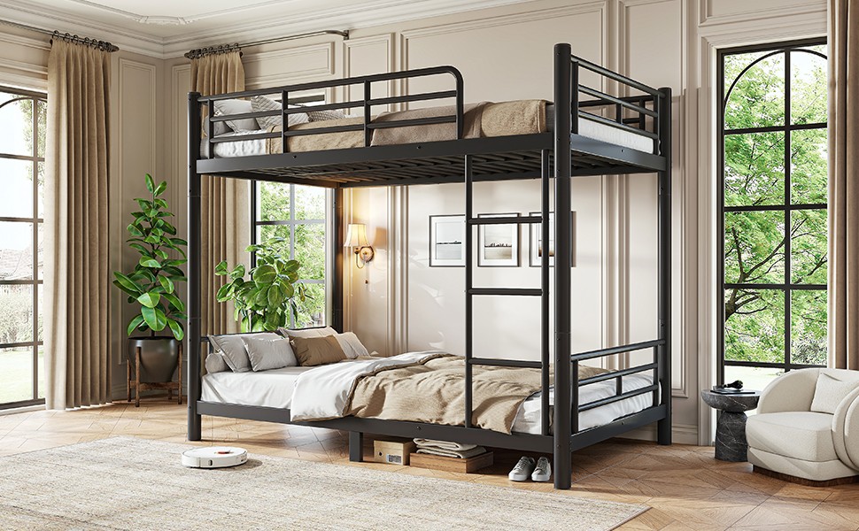 Twin XL over Twin XL Metal Bunk Bed, Space-Saving 2-in-1 Convertible Bed, Black