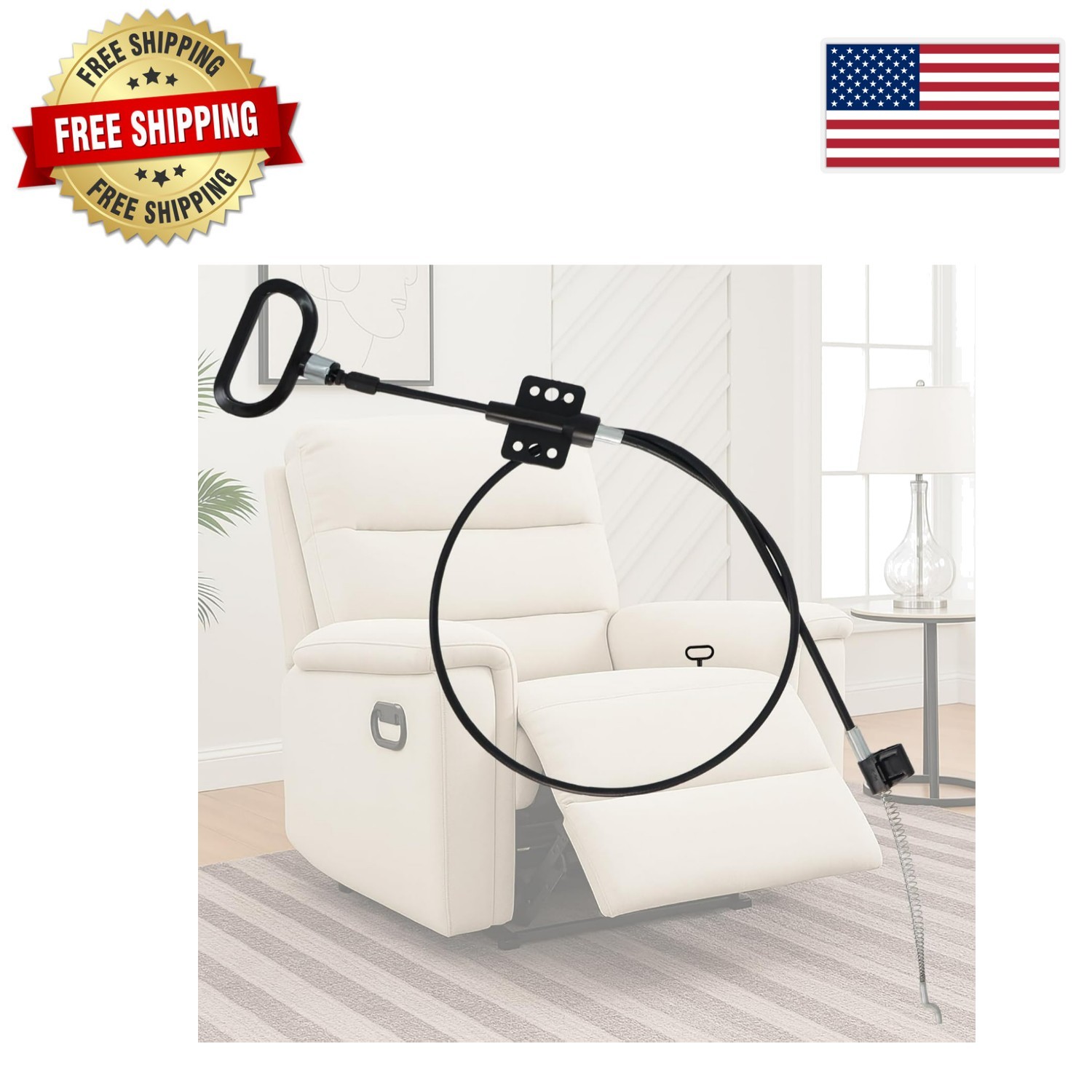 44.5” Recliner Cable Replacement with D-Ring Handle & S-Tip Hook for Smooth Use