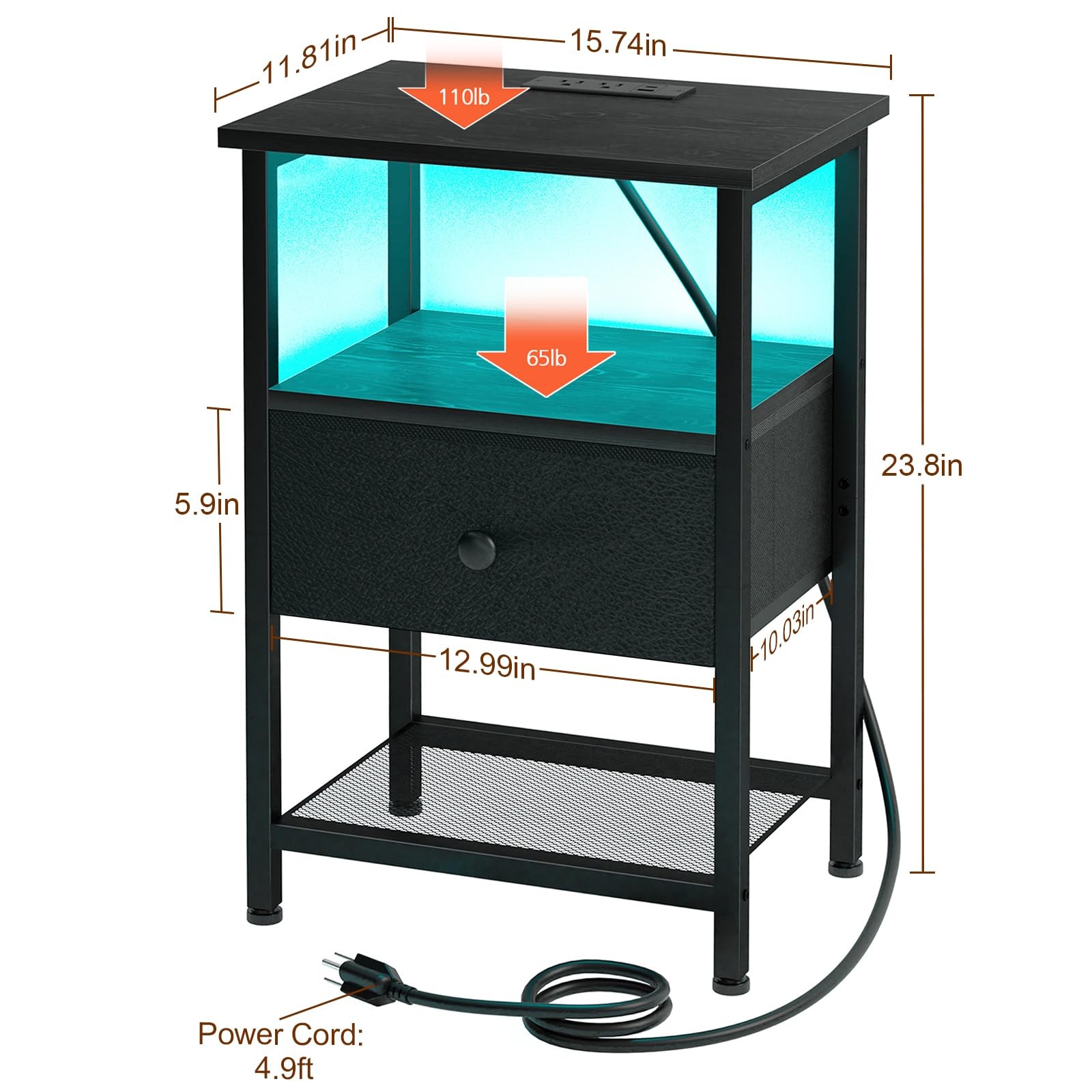 LOAKEKEL Nightstand with 15.74 inches x 11.81 x 23.8 inches, Black
