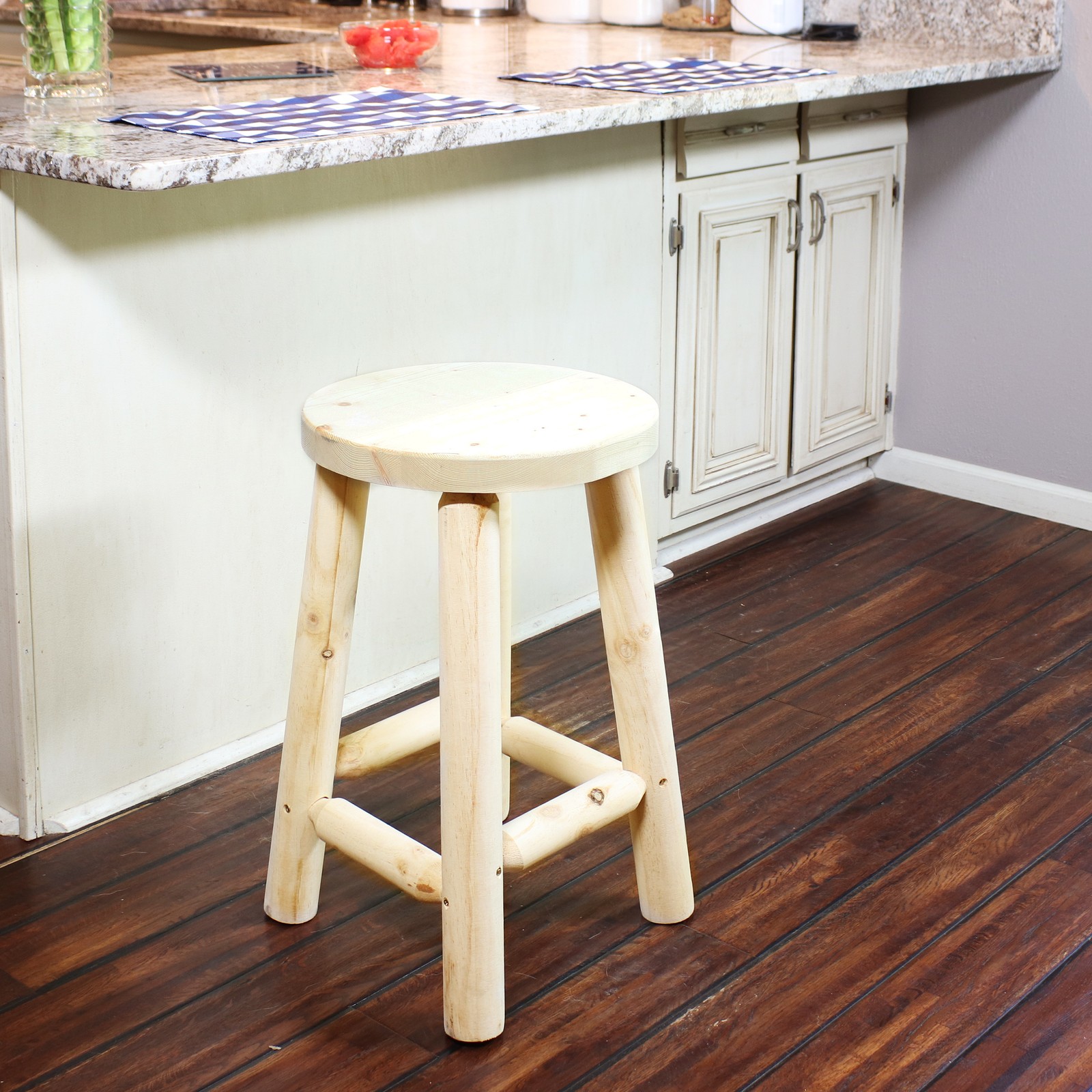 Rustic Unfinished Fir Wood Indoor Backless Counter-Height Stool by Sunnydaze
