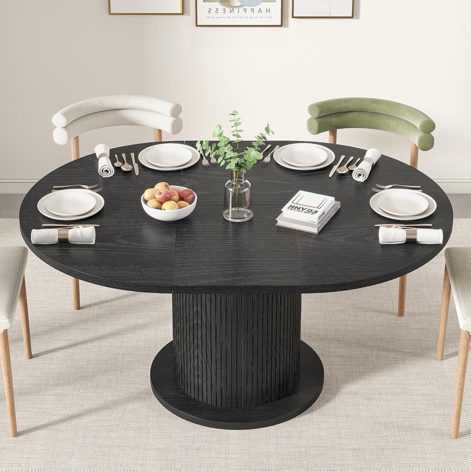 43.3 inch 59 inch Adjustable Size Round Dining Table 4 6 Unique Design Modern