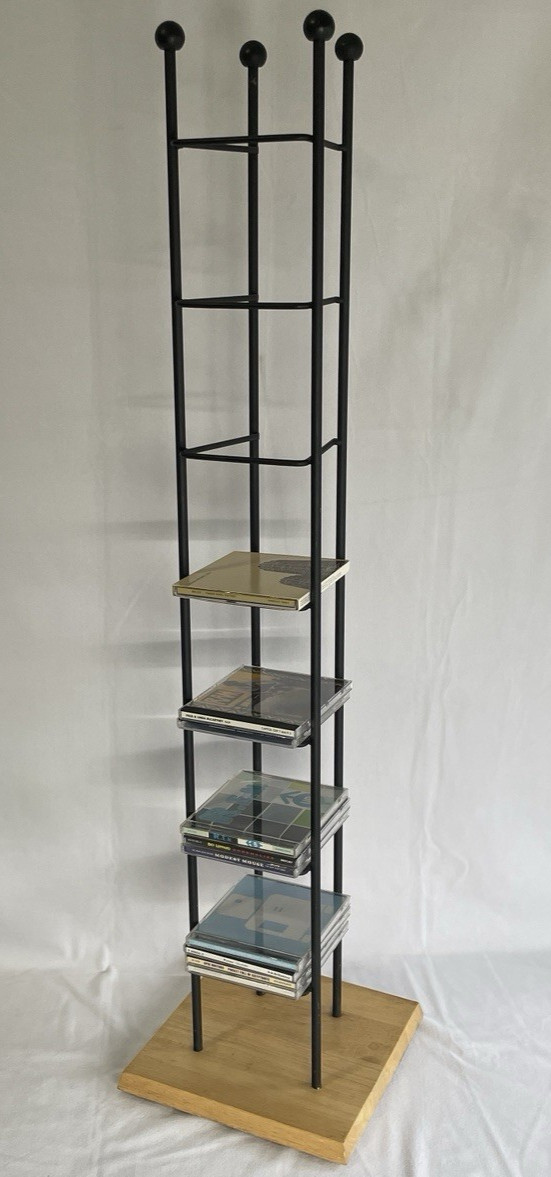 86 CD Iron and Wood Vintage Storage Tower for Audio CDs Huge 40″ Tall