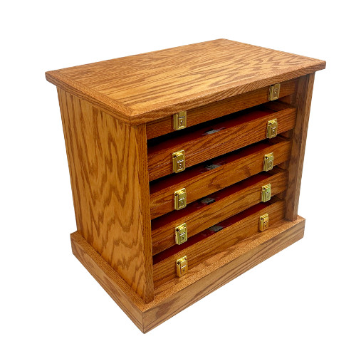 Oak Wood Cabinet Holds (5) 18 x 12 x 2″ Oak Display Cases Handcrafted in USA