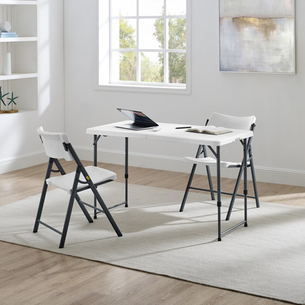 4FT Adjustable Plastic Height Folding Table Indoor Outdoor Dining Work White