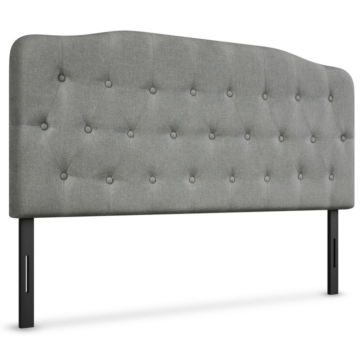 Queen Size Modern Upholstered Tufted Headboard Bed Adjustable Height Light Gray