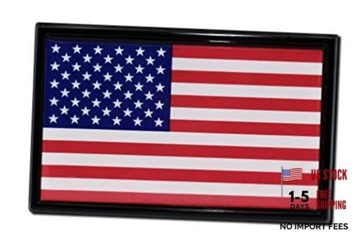 U.S.A Flag with Black Frame—All Metal Chrome Emblem—Us SUV Size—3.8″