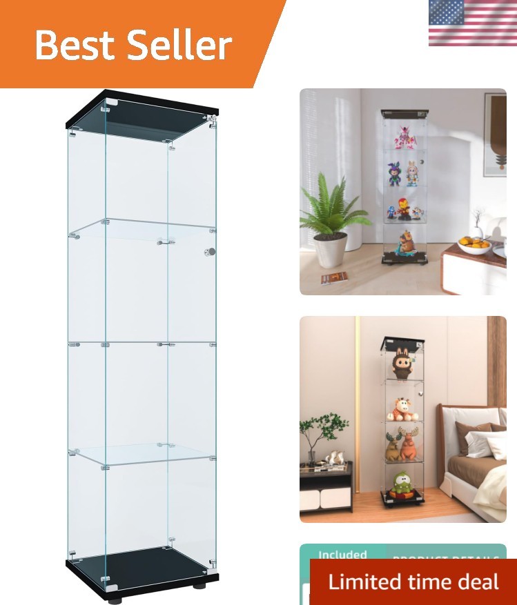 Curio Cabinet Glass Display Case for Collectibles with Door, 4 Display Shelve…