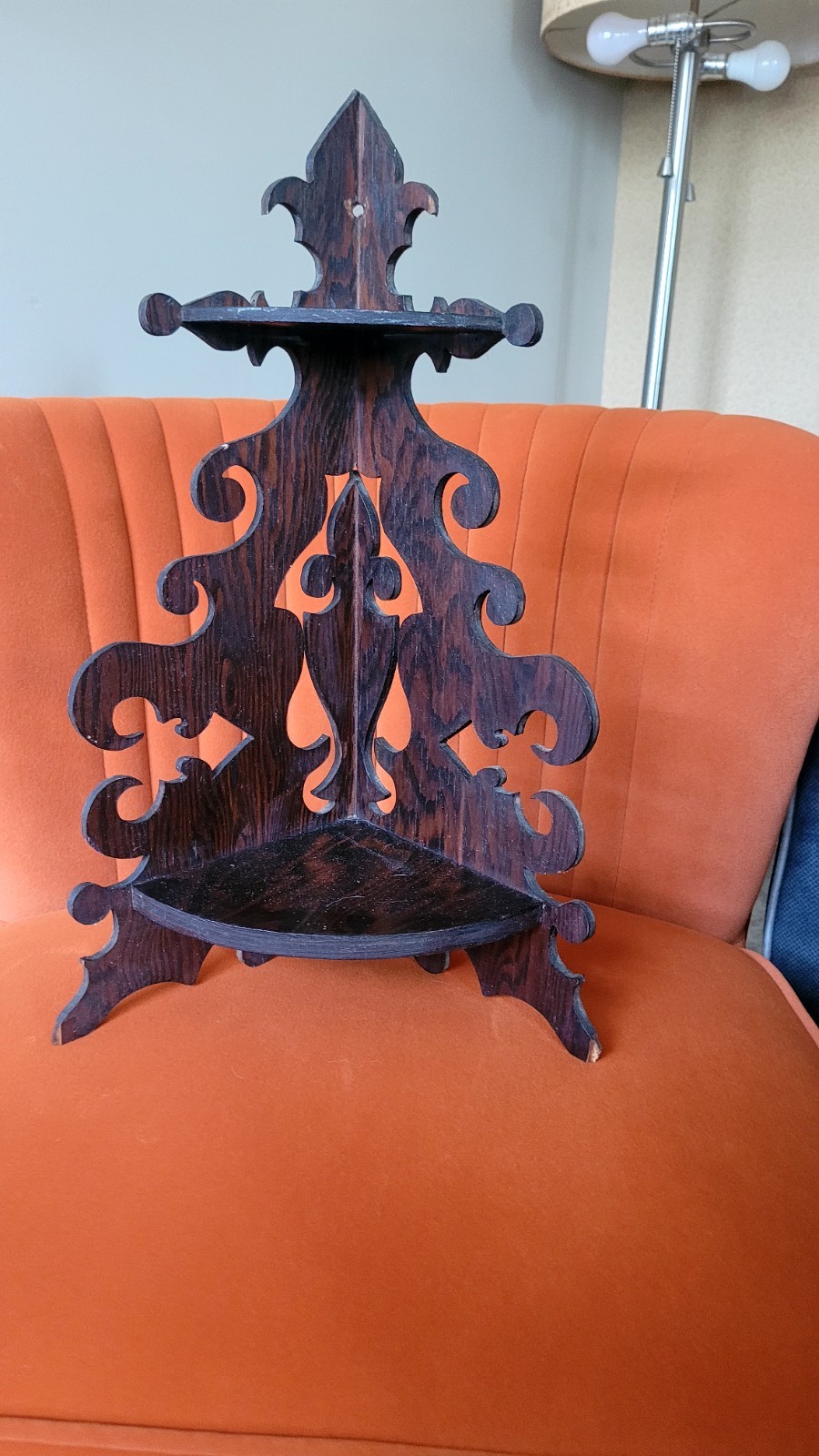 Vintage Victorian Style Corner Wood Wall Shelf Scroll Fretwork Ornate 3 Shelves