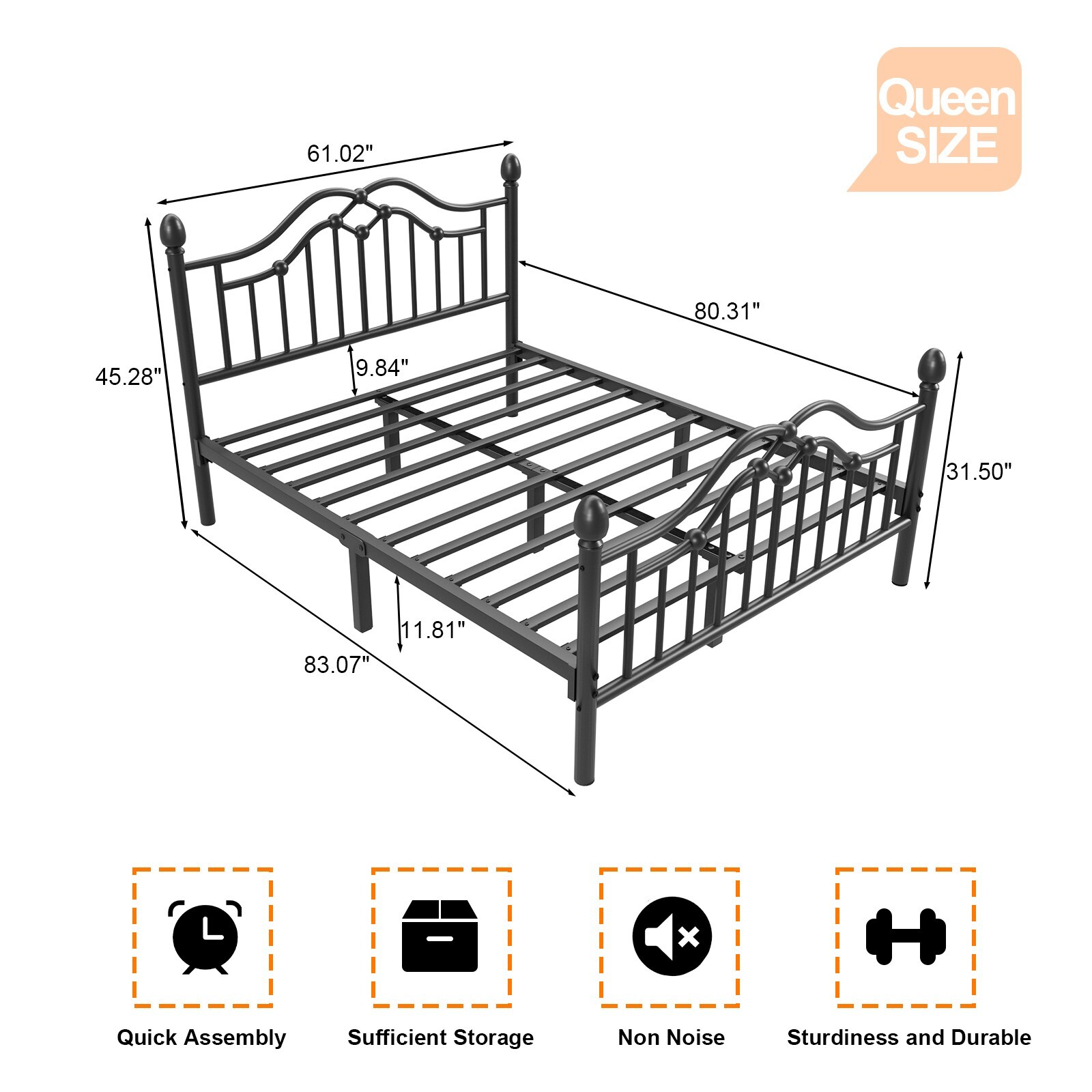 Twin/Full/Queen Metal Platform Bed Frame with Victorian Headboard and Footboard