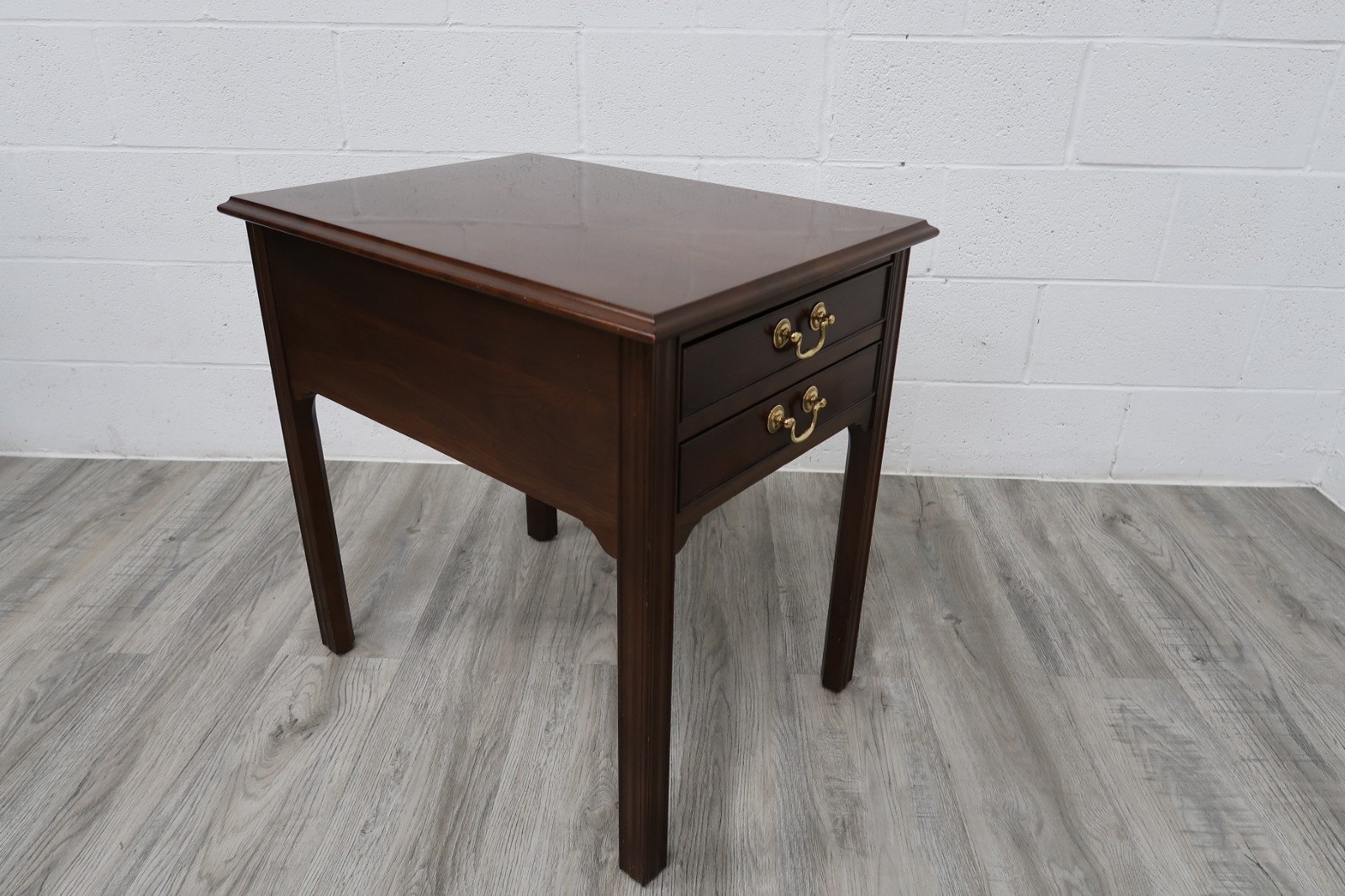 Pair L.& J. G. Stickley Solid Cherry Traditional 2 Drawers End Tables #427