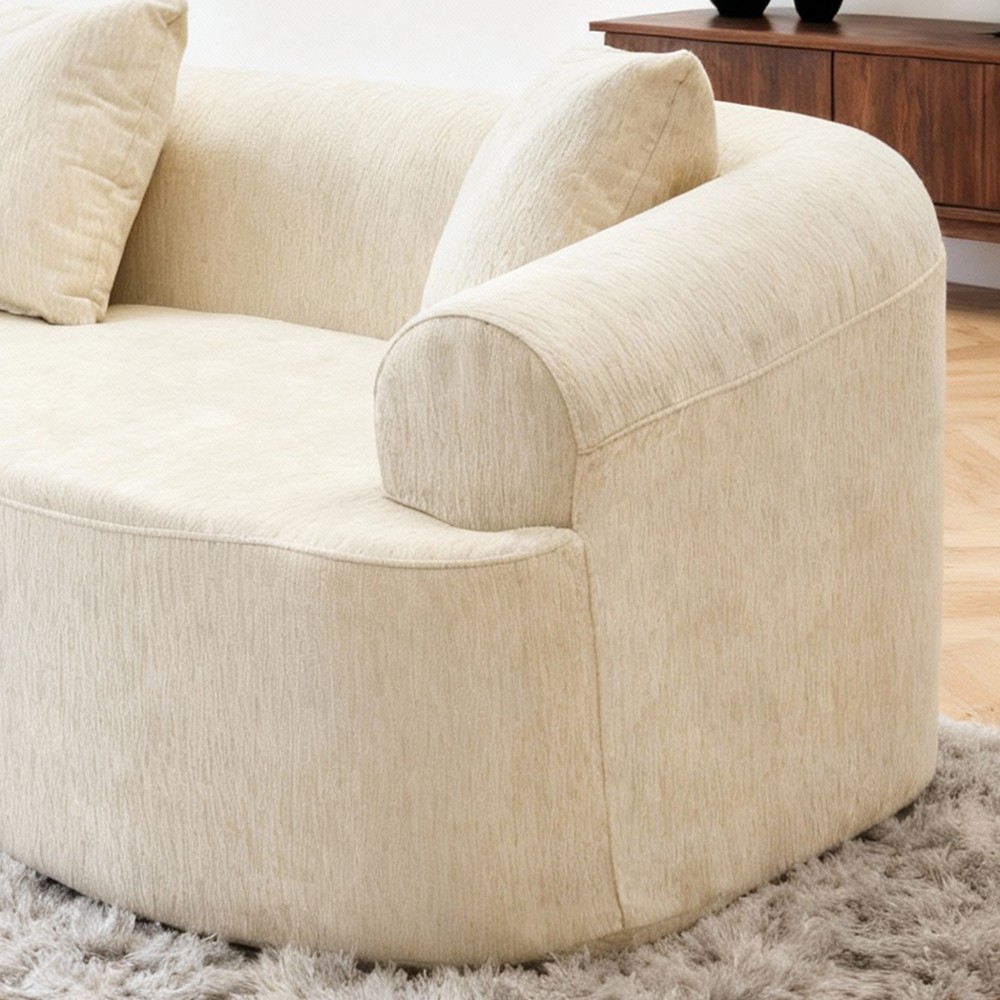 Curved Boneless Sofa,Compression Modular 108” Sectional,White High-Density