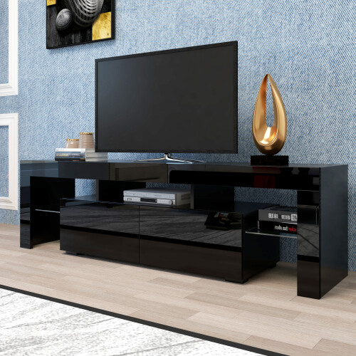 Modern Glossy LED TV Stand Entertainment TV Console Media Table for 65″ 70″ TVs