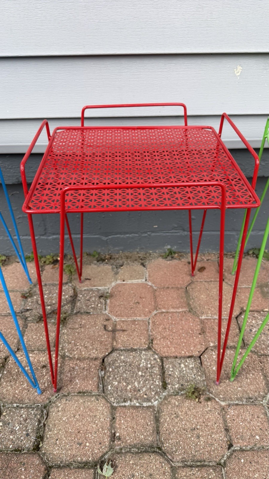 Vtg Mathieu Mategot Style Nesting Stacking Metal Wire Hairpin Tables Set of 3