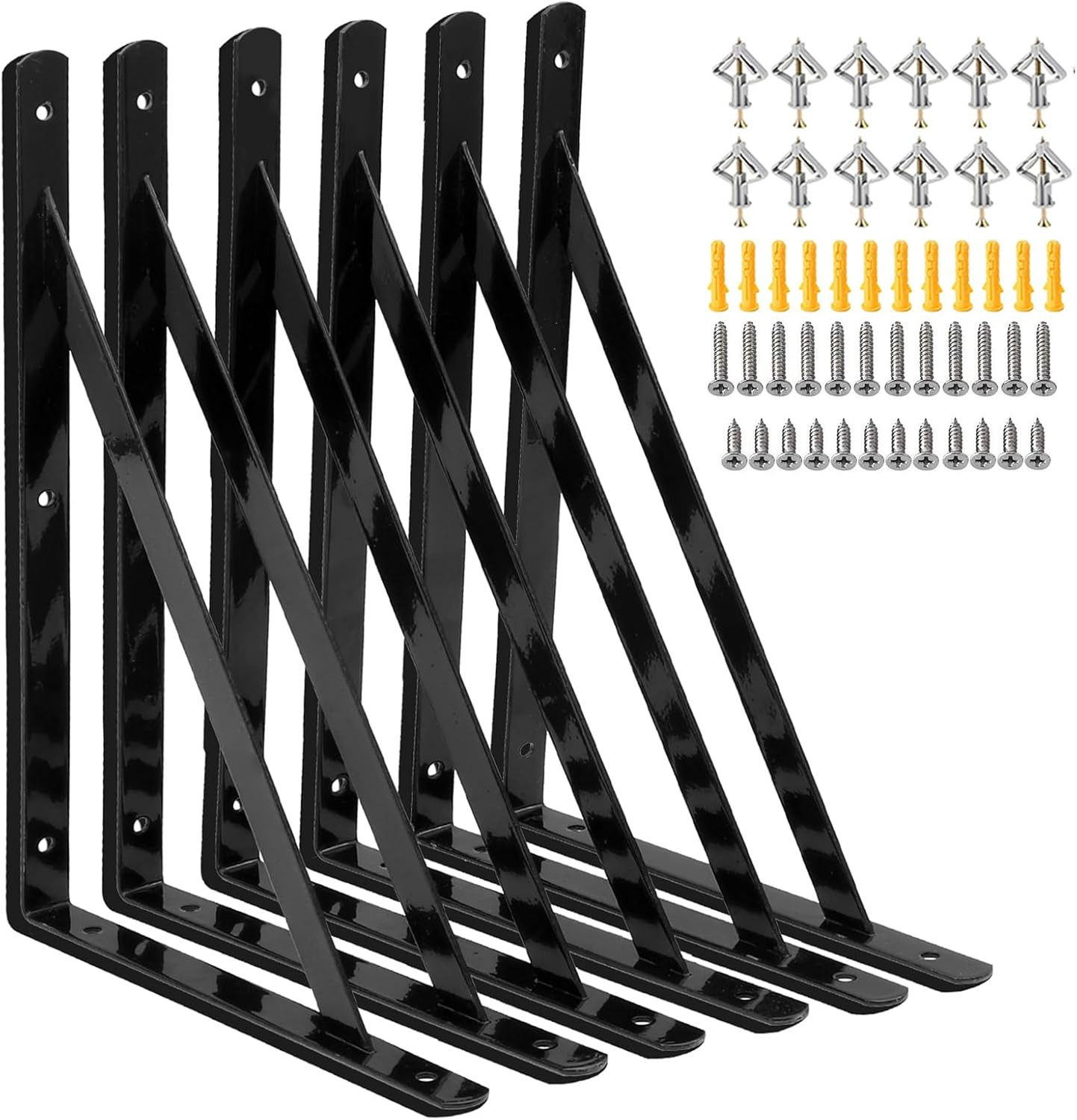 Heavy Duty Shelf Brackets 12 X 8 Inch, 6 Pack Wall Shelf Brackets with 90 Degree