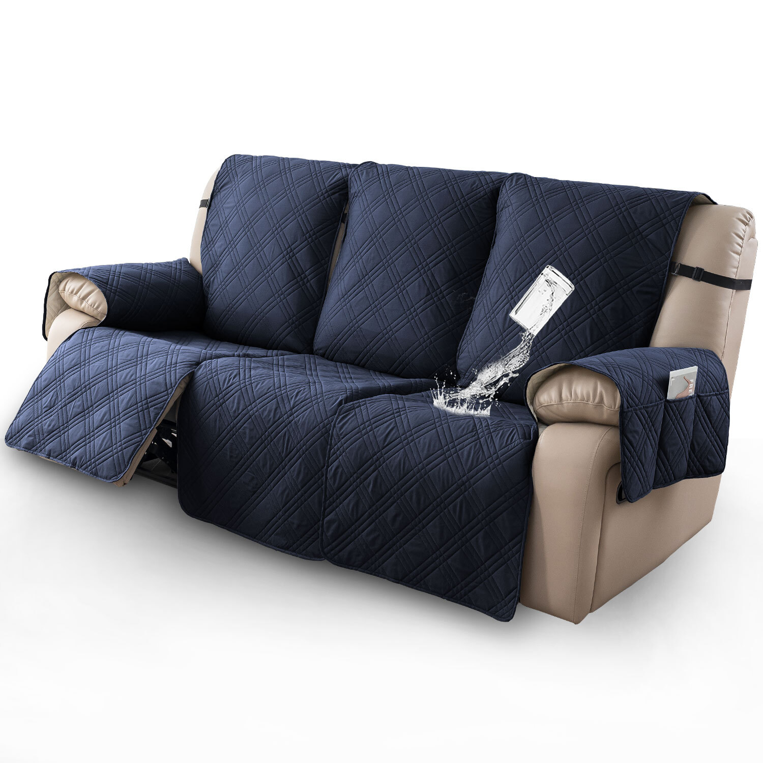 100% waterproof non-slip triple seat recliner cover, home decor protection