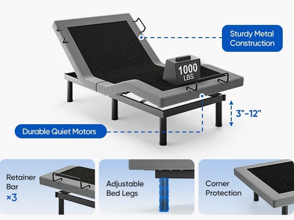 1000LBS Power Base Adjustable Bed Frame Wireless Remote Dual Motor Twin XL Size