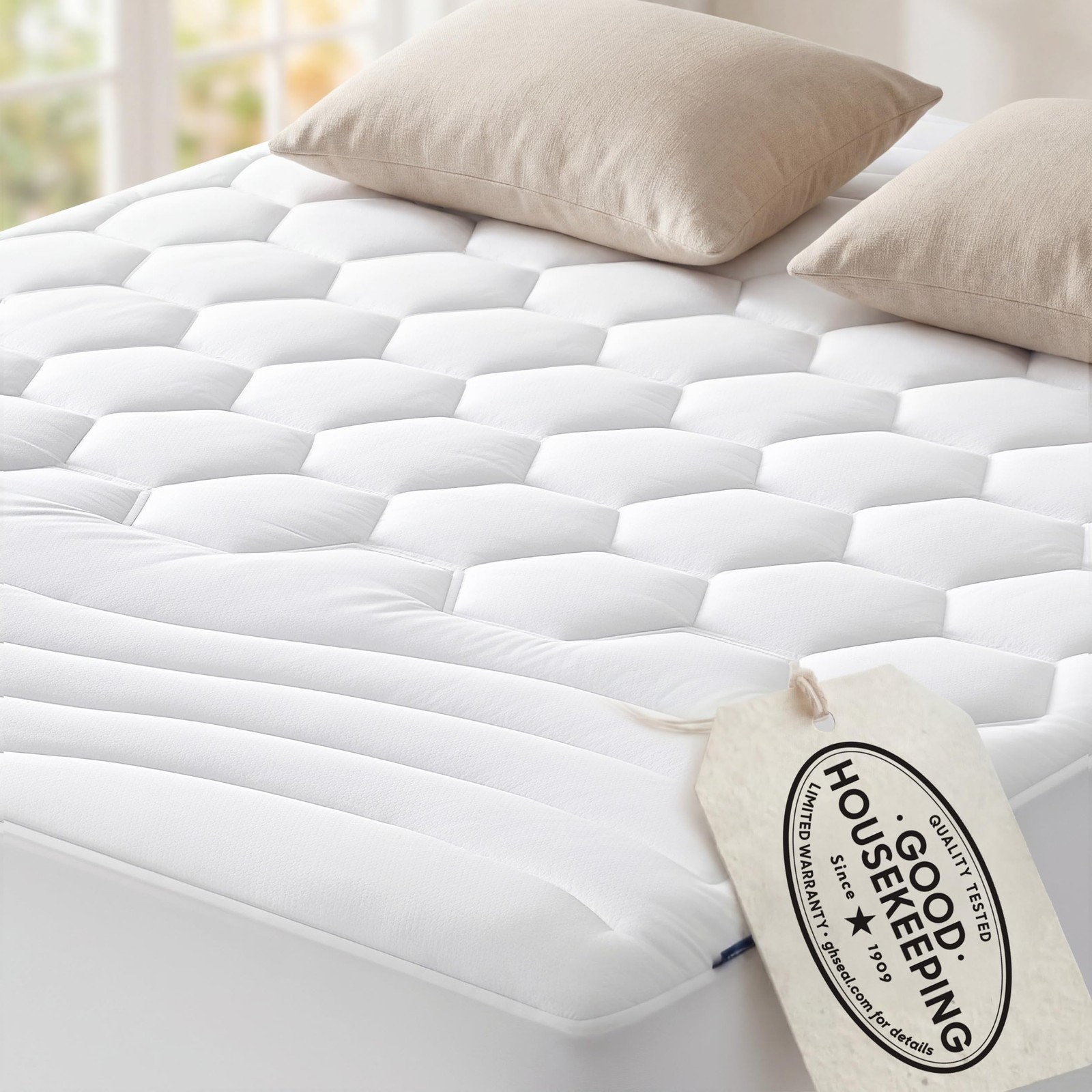 Bedsure Queen Mattress Pad – Quilted Fitted Topper Queen, White