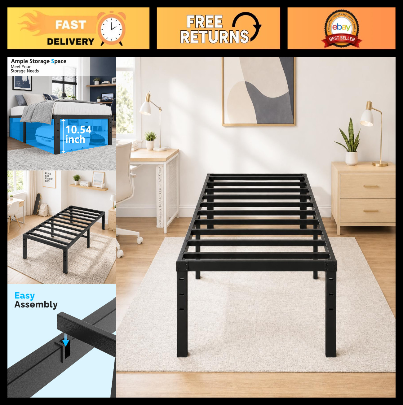12 Inch Metal Twin Bed Frame – Heavy Duty Steel Slat Support, No Box Spring Need